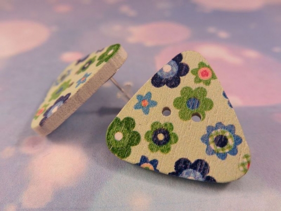 Preview: Dreieck Blumen Knopf Ohrstecker Holz Blüte Flower